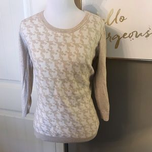 GAP houndstooth cream and tan sweater 3/4 sleeve